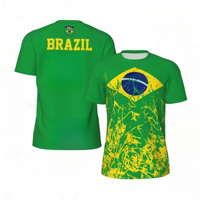 Fashion Brazil Flag Graphic Football T Shirts For Men Summer Trend 3D National Emblem Printed T-shirts Casual Oversized Tees
