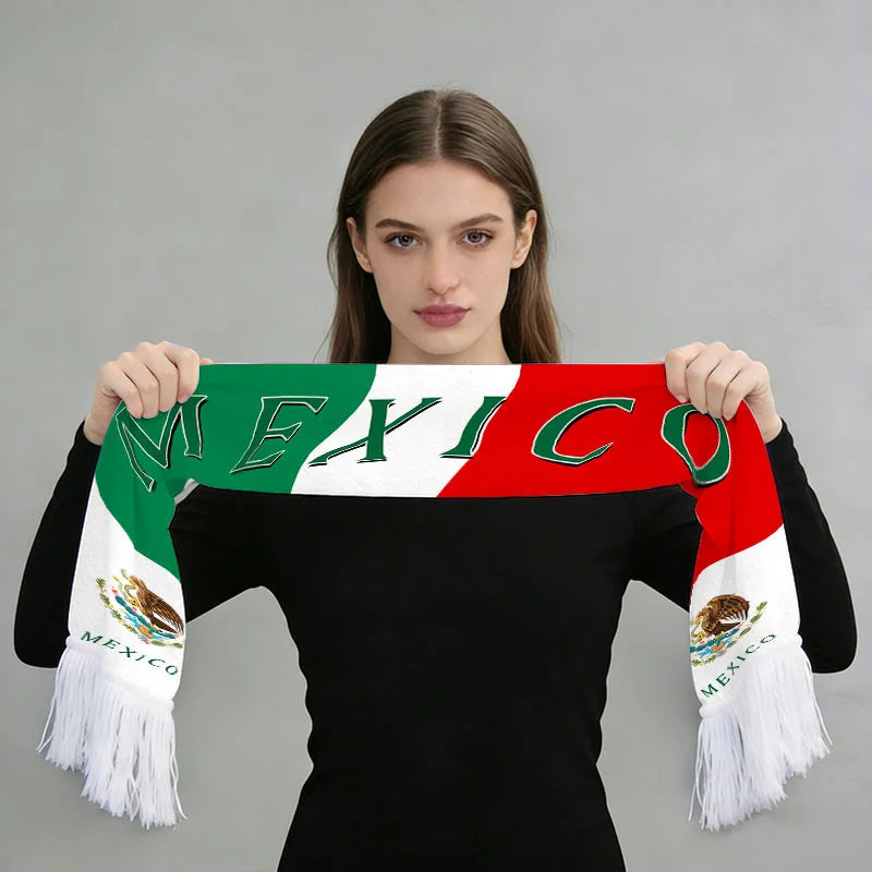 2026 Football Fan Scarf Argentina Brazil Portugal France Spain Canada USA Mexico Print Flannel Tassel Cheering Supporter Scarf