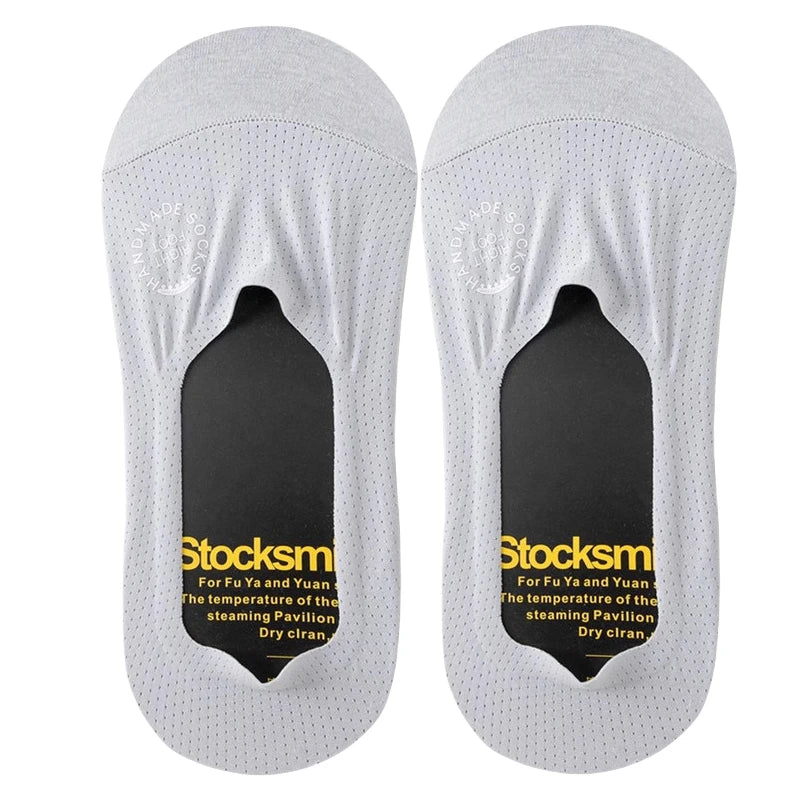 1/5pairs Men's Socks Summer Ultra-thin Invisible Elastic Silicone Non-slip Boat Sock Mesh Breathable Comfortable No Show Sokken