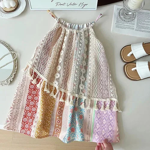 2025 New Summer Baby Girl Party Dress Sleeveless Cotton Solid Color Sister Clothing  2-7Yrs Kids Princess Dresses
