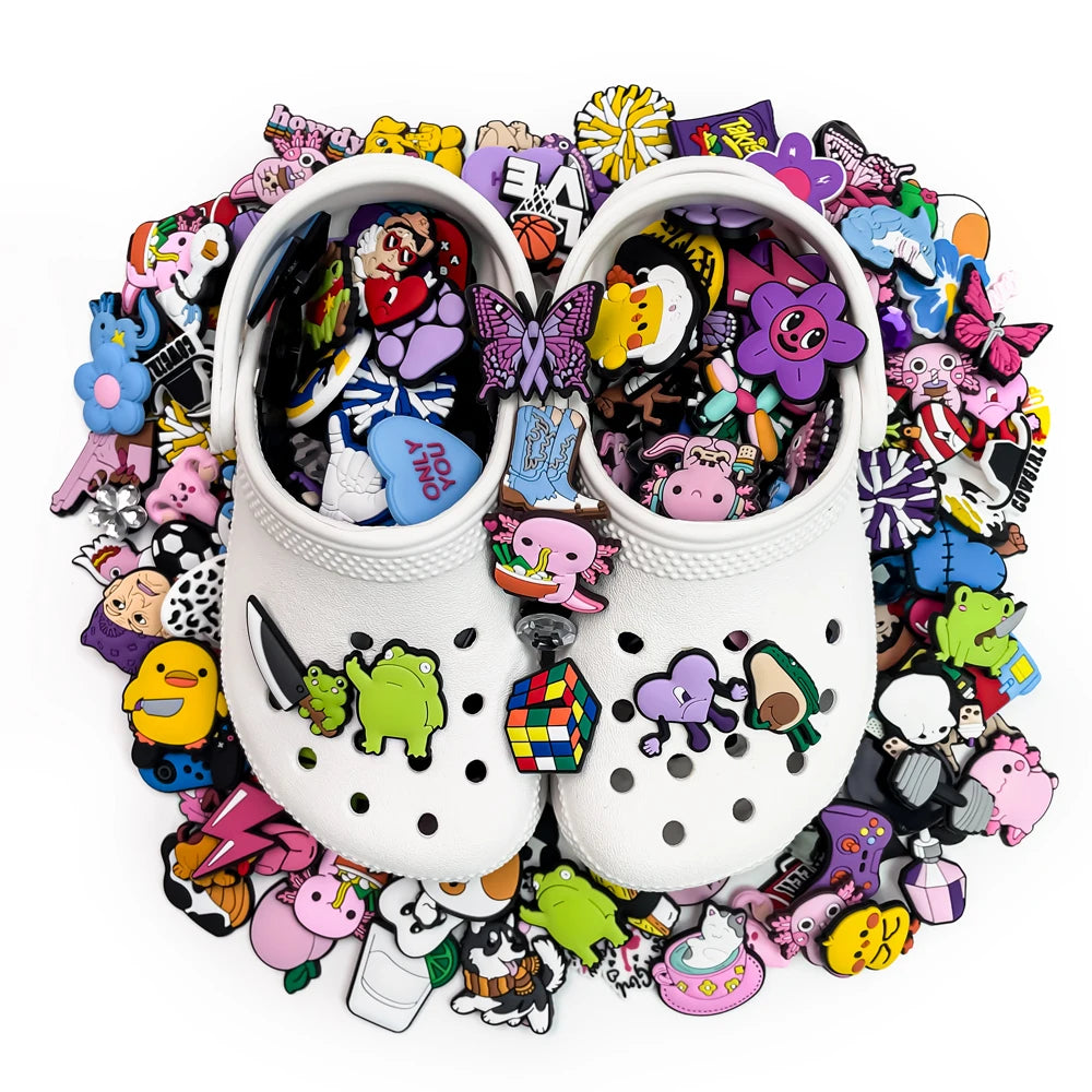 20/30/50/100pcs Random Shoe Charms Cute Cartoon Animal Pink Shoe Accessories Clips Decorations Pin Duck Frog Jeans Set Pendant