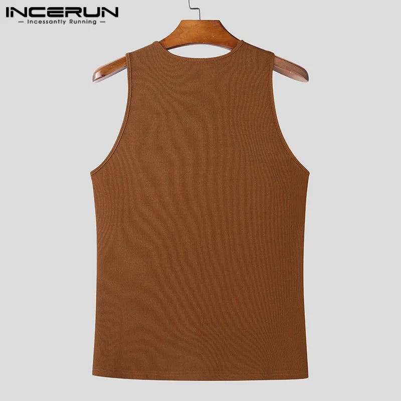 2025 Men Tank Tops Solid Color Knitted Zipper Sleeveless Male Vests Summer Streetwear Skinny Fashion Men Clothing S-3XL INCERUN