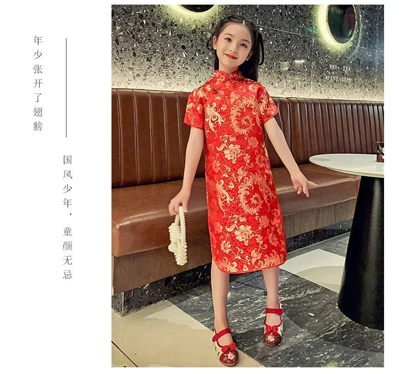 Summer Modern Cheongsam Children Girls Dresses Baby Fashion Kids Clothes Chinese Style Girl Dress Vestidos Casual Qipao Costumes