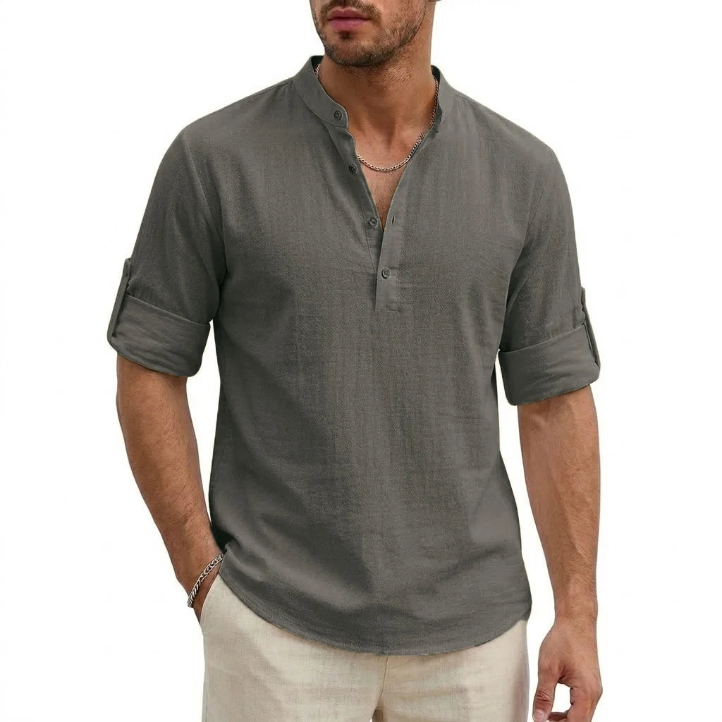 Luxury Mens Cotton Shirts Henley Casual Long Sleeve T-Shirts Beach Hawaiian Summer Linen Shirt for Men Gym Man Casual Tshirts