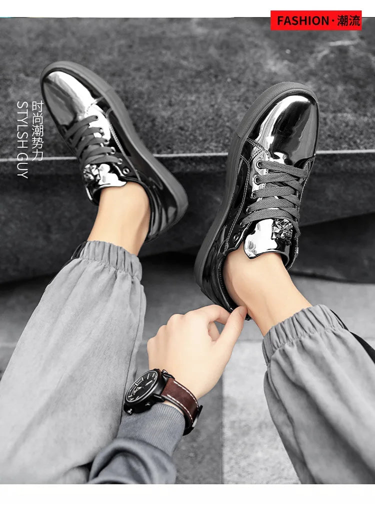 Men Casual Shoes Patent Leather Flats Loafers Tiger Skate Men Cool Driving Shoes Male Walking Shoes Sneakers Dress Footwears 47