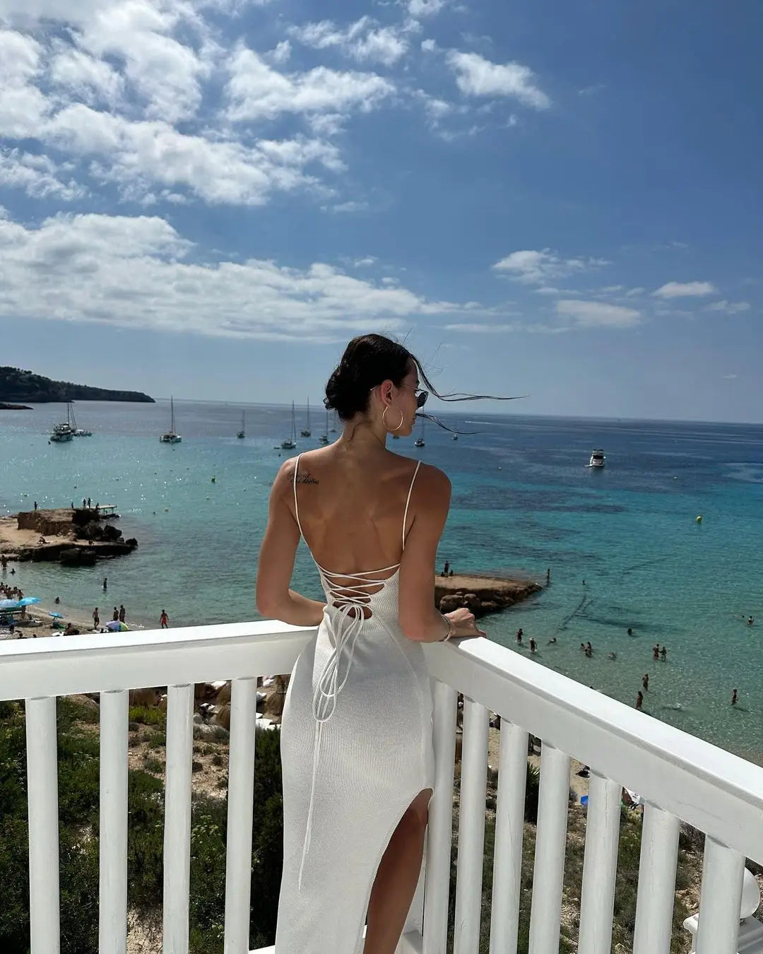 Cryptographic Sexy Backless Bandage Knitted Dress Elegant Outfits for Women Sleeveless Club Party Birthday Slip Dresses Clothes