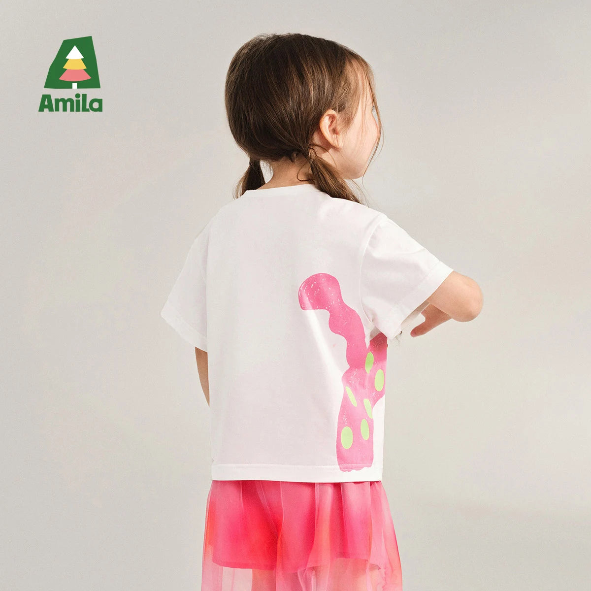 Amila Baby T-shirt 2026 Summer New Comfortable Cartoon Pattern Round Neck Casual Breathable Clothing