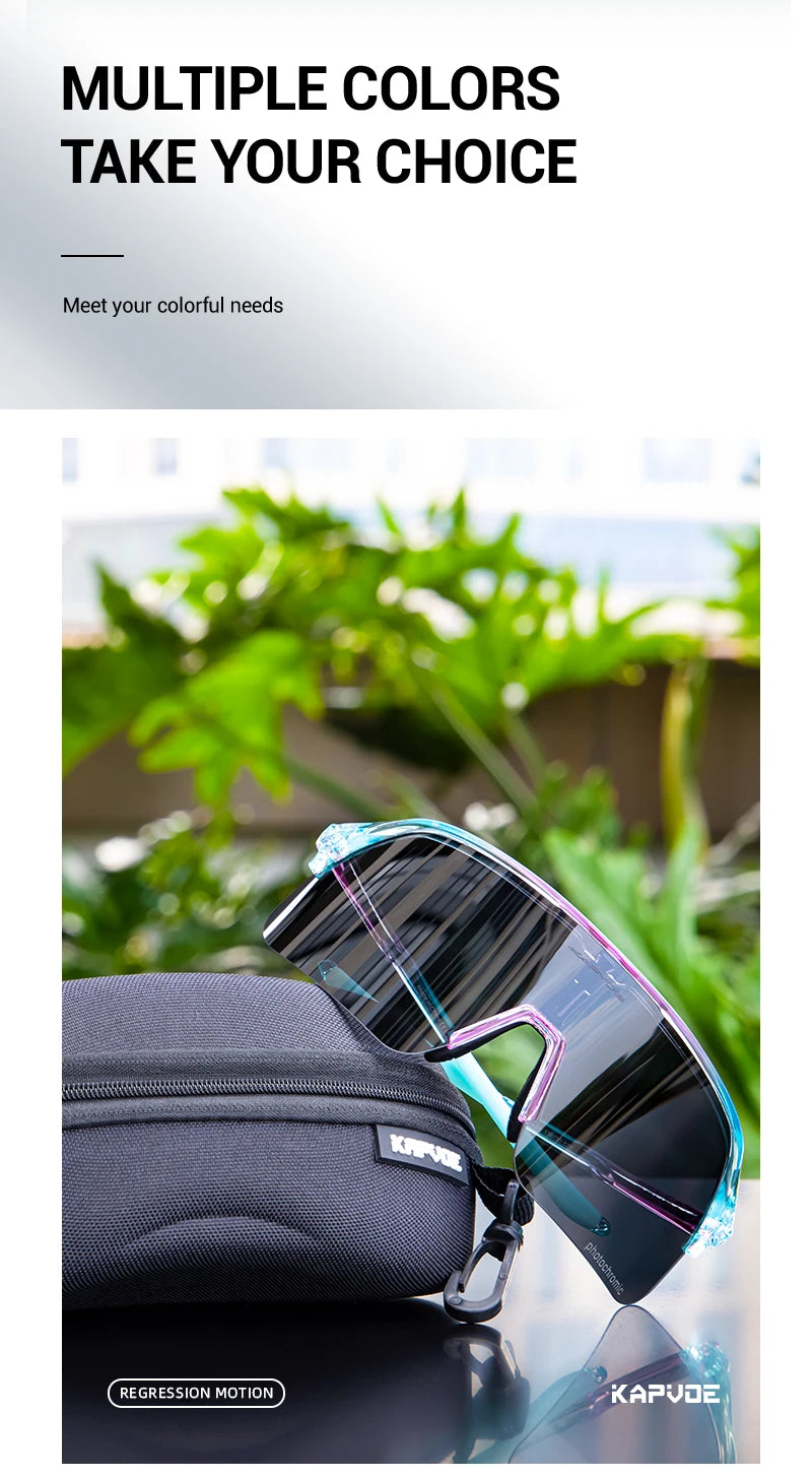 KAPVOE New Photochromic Hiking Eyewear Sunglasses Man Cycling Glasses Driving Bicycle Women MTB Bike Outdoor Sport UV400 Goggles