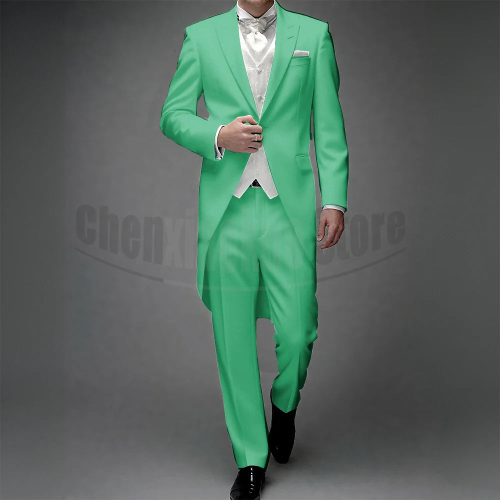3 Piece Man Tailcoat for Formal Wedding Groomsmen Tuxedos 2025 Classic Peak Lapel One Button Solid Male Suit (Jacket+Pants+Vest)