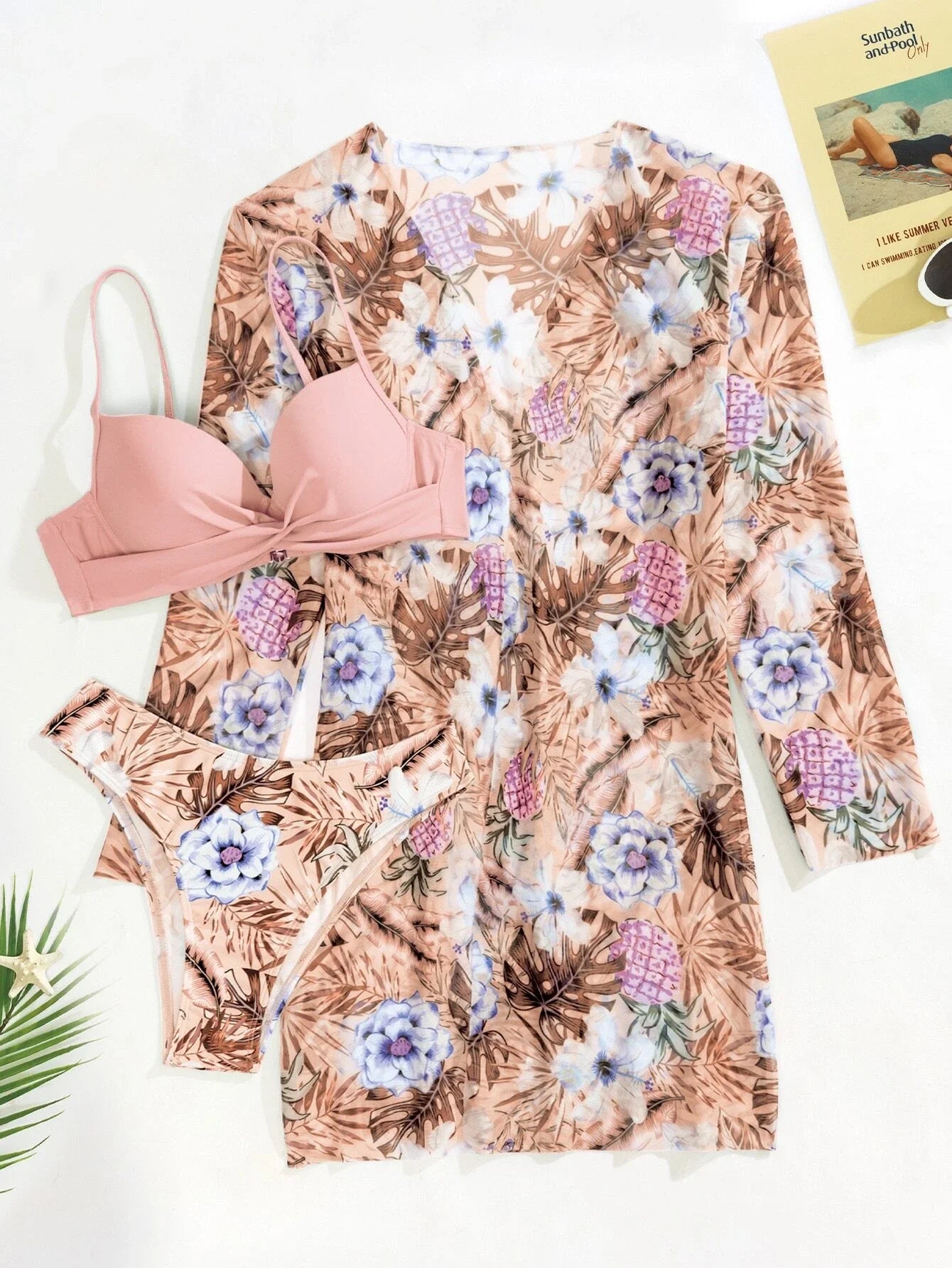 3 Pieces Push Up Bikinis 2026 Women With Kimono Beach Printed Swimsuit Sexy Swimwear Female Bathers Bathing Swimming Swim Suit