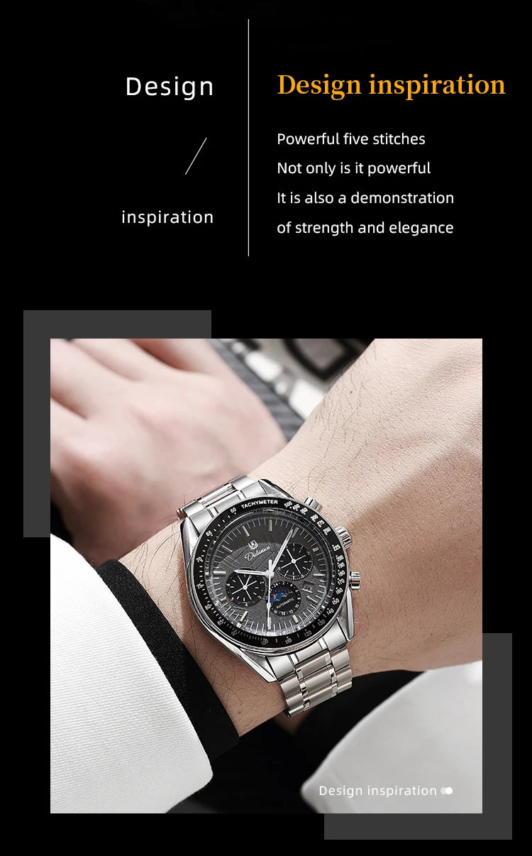Automatic Watch for Men Stainless Steel Luminous Waterproof Moon Phase Man Watches Luxury Men's Mechanical Wristwatch