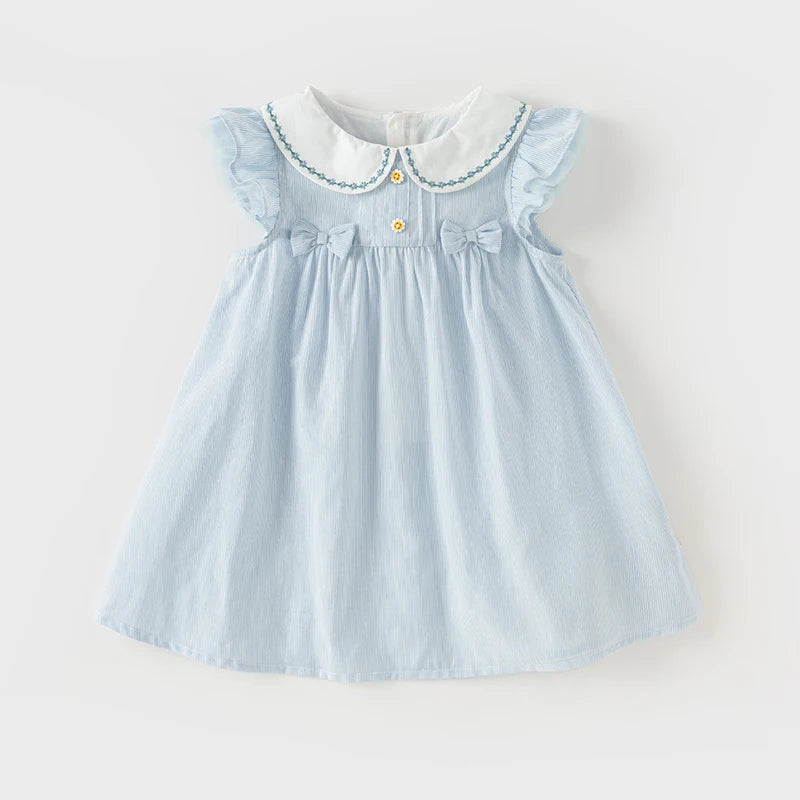 Dave Bella Girl's Princess Dress 2025 New Summer Children's Baby Sleeveless Cute Sweet Blue Fashion Casual DB2240415