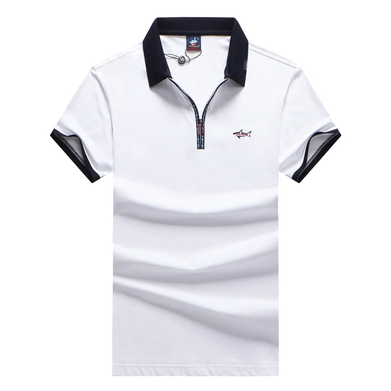 TACE&SHARK Solid Color Embroidery Polo Shirt Summer Fashion Men Business Shark Polos Tops Mens Casual Dark Blue White Clothing