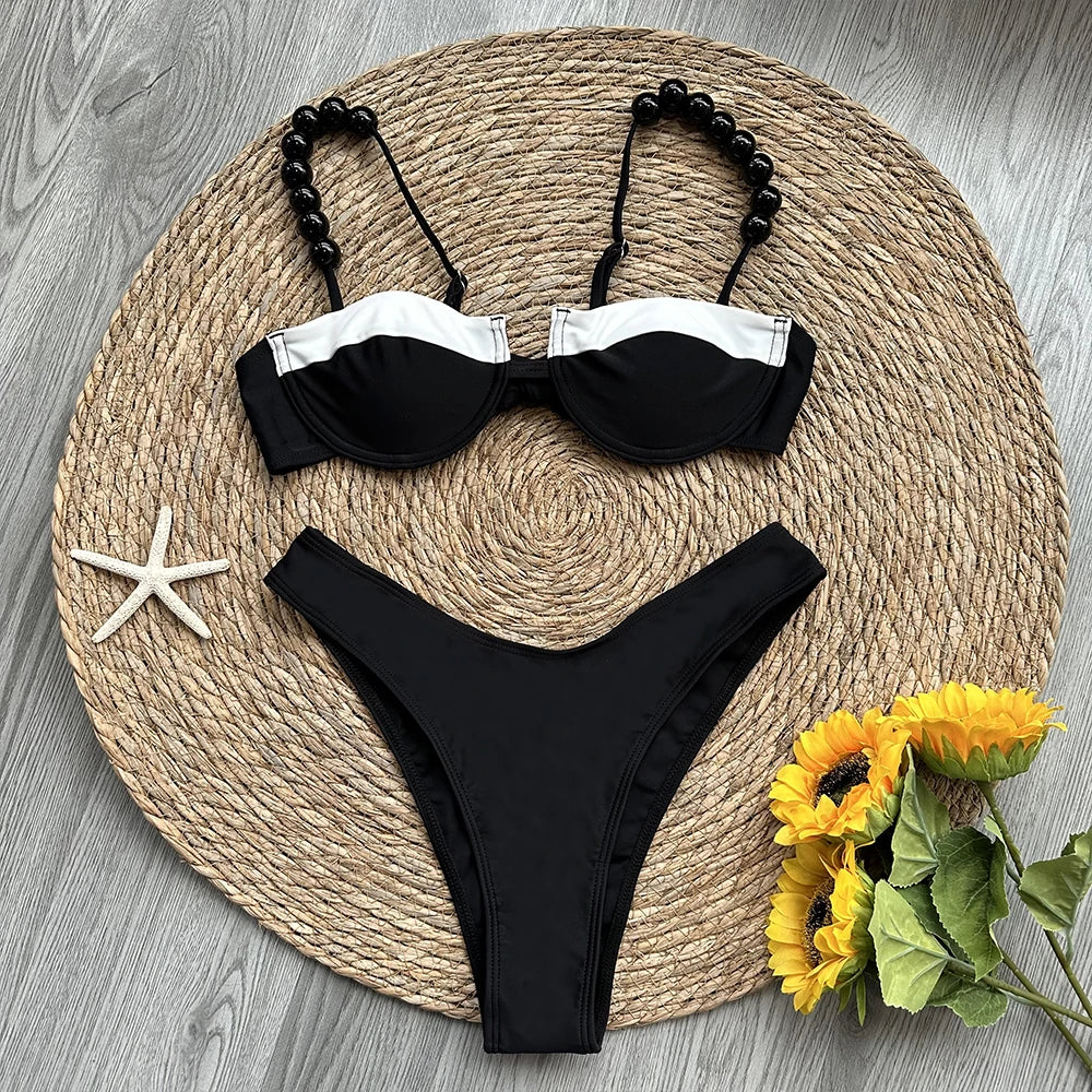 Summer Swimsuit Women Sexy Bikini Set Push-up Padded Bra Thong Two Pieces Swimwear Beachwear Bathing Suit Female Sexy Swimsuits