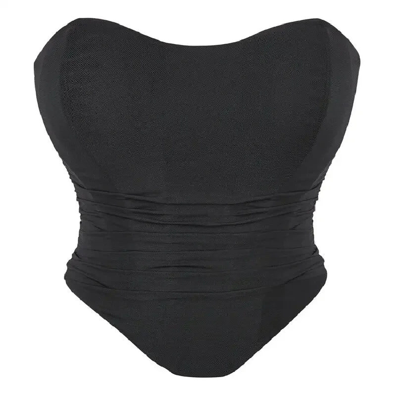 Women's Corset Crop Tops Summer Breathable Mesh Sleeveless Off Shoulder Bustier Skinny Fit Casual Tanks