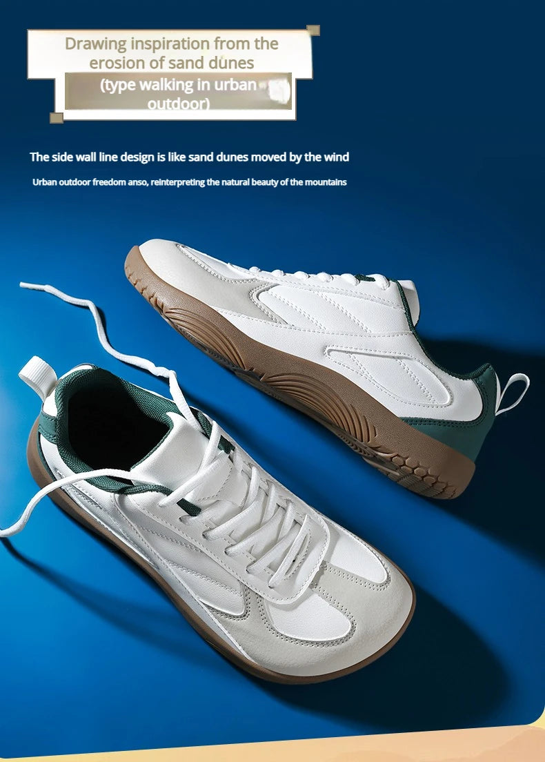 Men's Sports Shoes New Low Heel Round Toe Flat Heel Leather Surface Breathable and Comfortable Lace-up Couple's Style