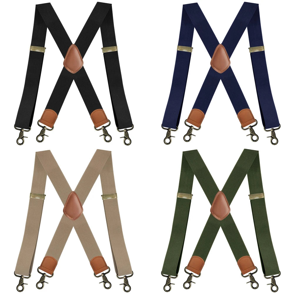 Vintage Suspenders for Men Heavy Duty Big and Tall X-Back 4 Snap Hooks Adjustable Elastic Trouser Braces, Gift for Dad Husband