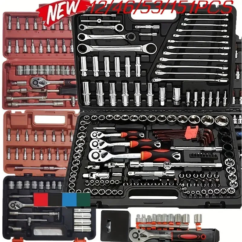 Hi you: 46 piece car repair tool kit: ratchet torque wrench, wrench, screwdriver, socket set combination - perfect for bicycle a