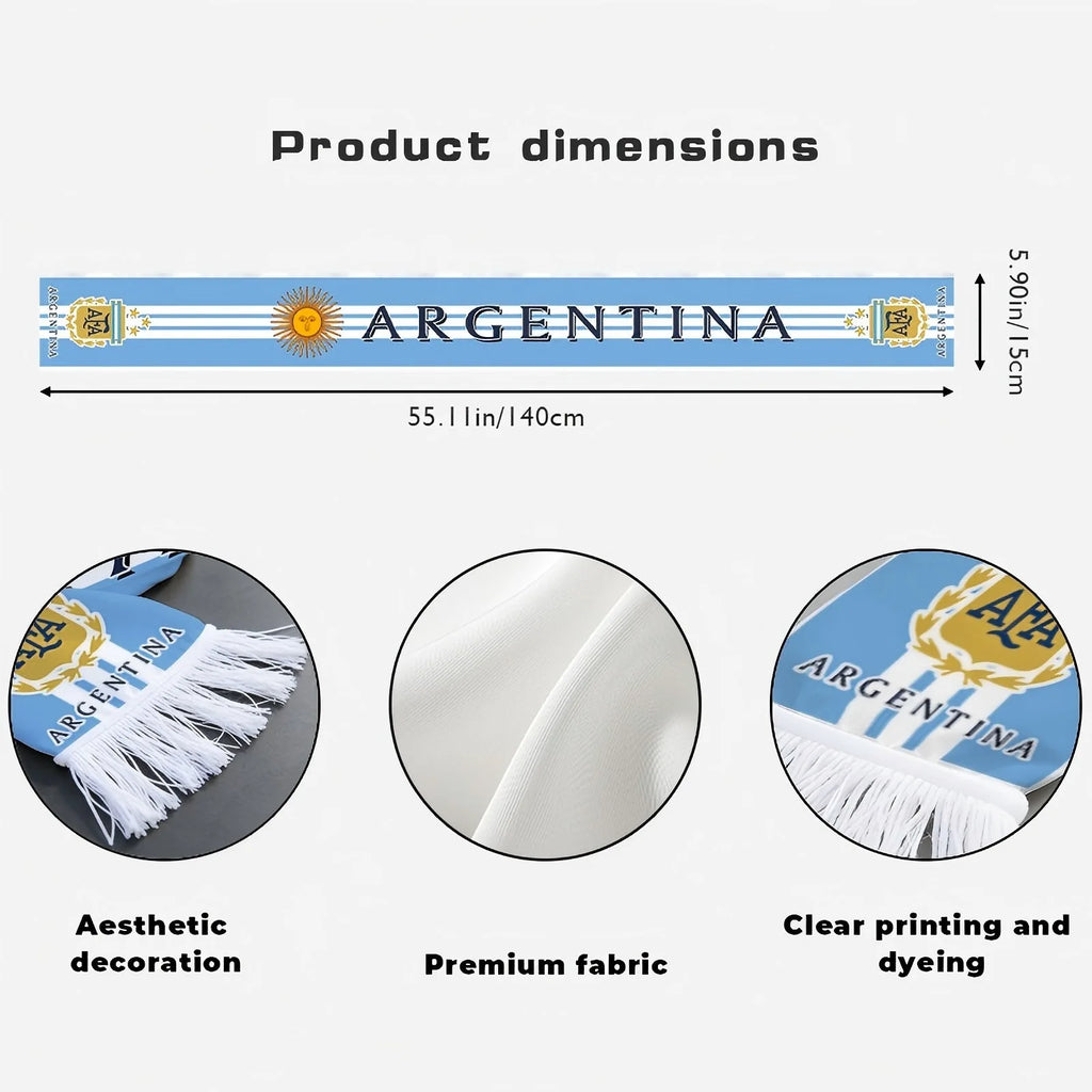 2026 Football Fan Scarf Argentina Brazil Portugal France Spain Canada USA Mexico Print Flannel Tassel Cheering Supporter Scarf