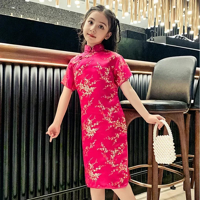 Summer Modern Cheongsam Children Girls Dresses Baby Fashion Kids Clothes Chinese Style Girl Dress Vestidos Casual Qipao Costumes