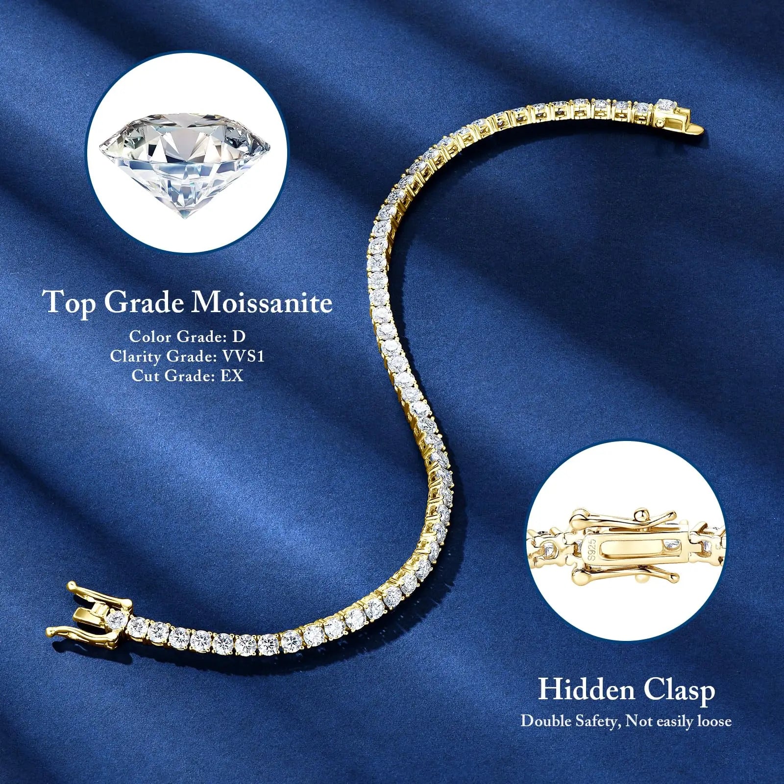 Moissanite Tennis Bracelet for Women 18K White Gold Plated Silver 3mm D Color VVS1 Wedding Party Jewelry Bracelets for Women Man