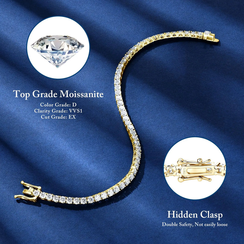 Moissanite Tennis Bracelet for Women 18K White Gold Plated Silver 3mm D Color VVS1 Wedding Party Jewelry Bracelets for Women Man