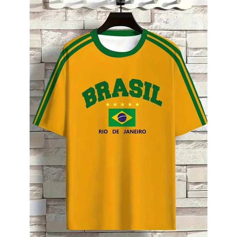 3D Printed Brazil Flag T Shirt For Men Brazilian Sports Pattern T-Shirts Summer Fashion Casual O-Neck Tees Loose Short Sleeves