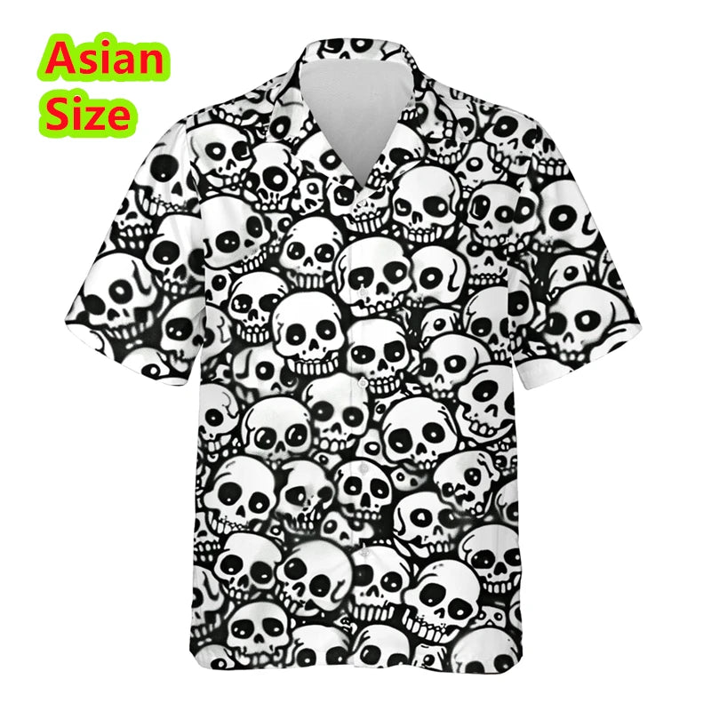 Man Shirt Horror Skull Flower 3D Print Men's Clothing Summer Casual Hawaii Beach Hawaiian Harajuku Hip Hop Holiday Shirt Tops