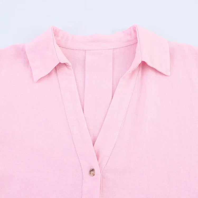 HipSeam Wide Sleeved Shirt Women Spring Asymmetric Hem Button Women's Shirts Simple Lady Johnny Collar Linen Shirts & Blouses