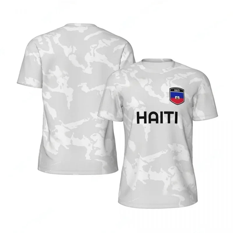 Haiti Flag Football T-shirt for Men 3D Printed T-shirt, Boys' Fashion, Round Neck, Short Sleeve, Breathable Sport T-shirt, Loos