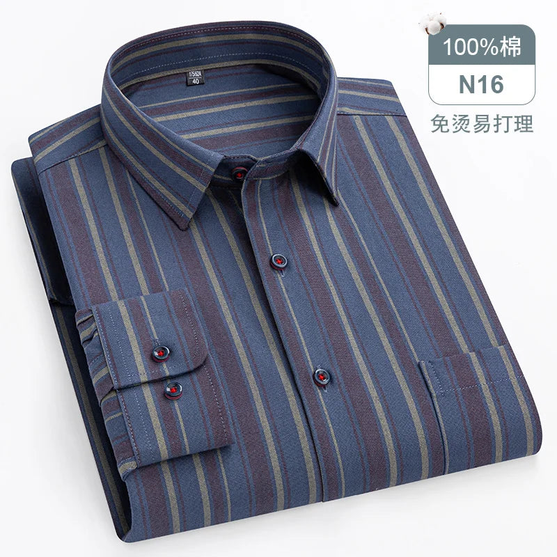 Oversize Long Sleeve Casual Shirts For Man 11XL For 150KGS 100% Cotton Oxford Plaid Business Blouse Daily Top Clothing New Style