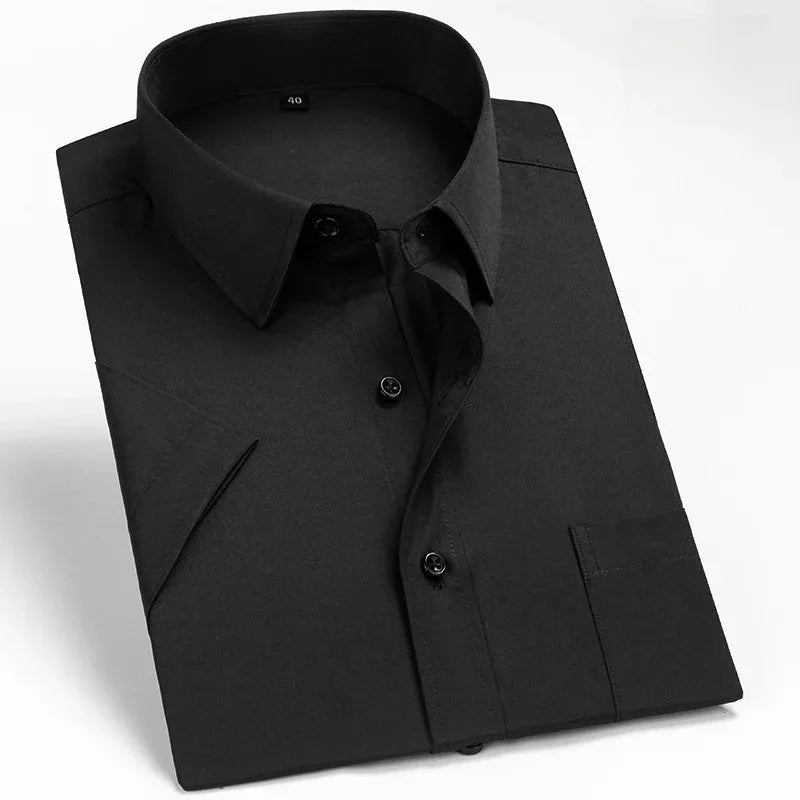 Business Dress Shirt Men Short Sleeve Autumn Spring Fashion Solid Casual Formal White Work Office Simple Basic Man Clothes 7XL