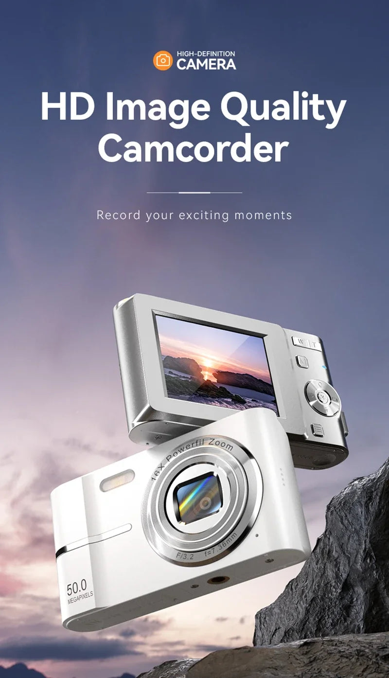 4K Digital Camera 50MP 16X Student Camera Outdoor Anti-Shake Digital Video Camera Flash Video Recorder Small Video Camera