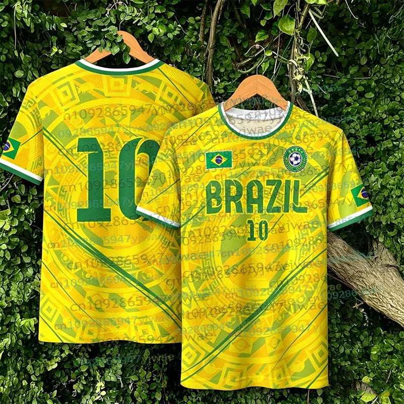 Brazilian Football Jersey Pattern T-Shirt For Men Women 3D Printed TShirts Fashion Round Neck Casual Short Sleeve Loose Tees Top