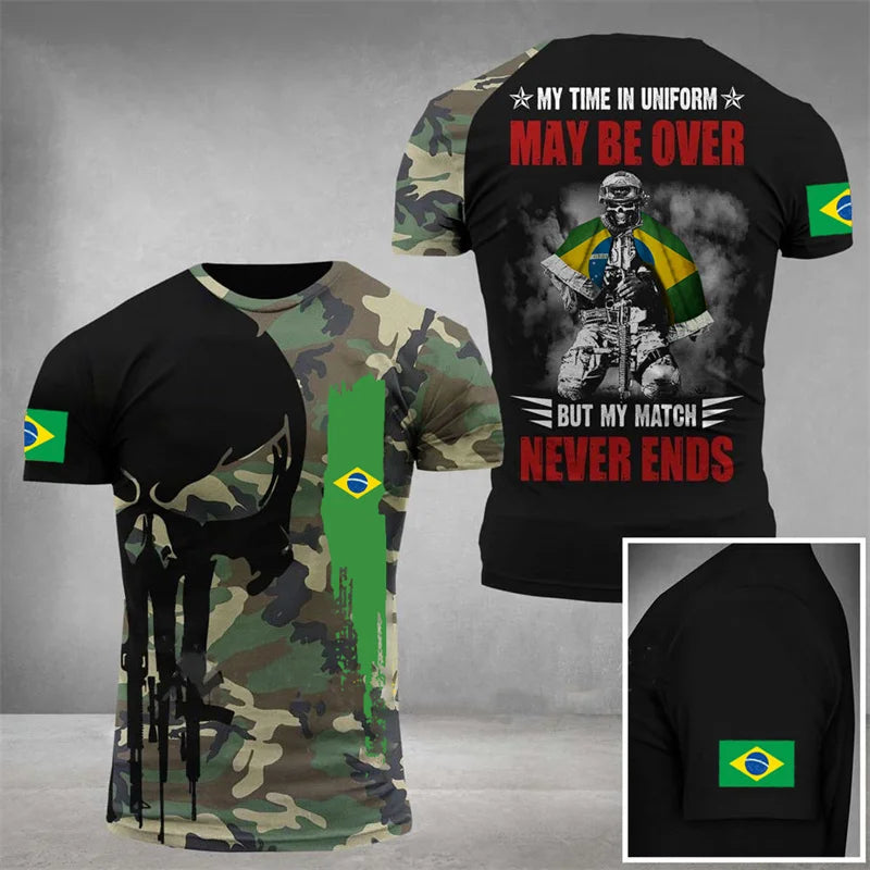 Brazil Flag Men's T-Shirt 3D Print Brazilian T Shirt Summer Oversized Jersey Camo Veterans Short Sleeve Sports Tactical Tee Tops
