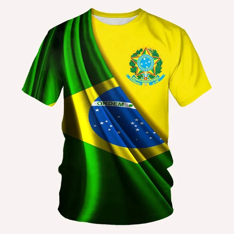 Brazilian Men's T Shirt O Neck Short Sleeve Fashion Brazil Fiag Print Streetwear Oversized Loose Camisa Brasil Male Clothing