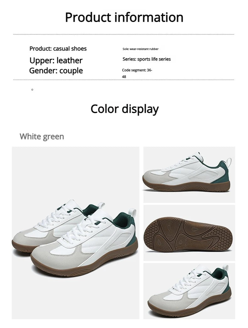 Men's Sports Shoes New Low Heel Round Toe Flat Heel Leather Surface Breathable and Comfortable Lace-up Couple's Style