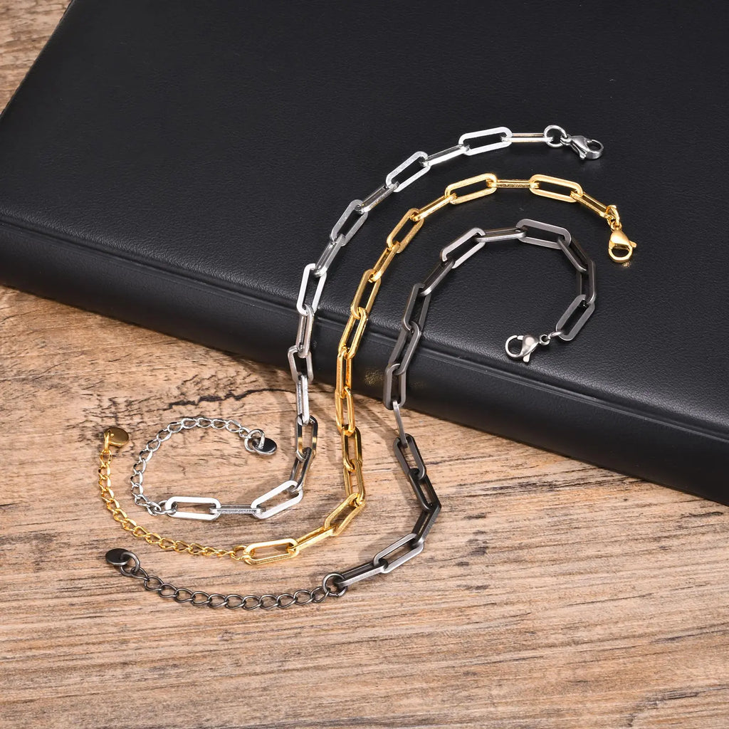 Vnox Paperclip Chain Bracelet For Men, Four Color Casual Business Rectangle Links Wristband, 5mm Wide Adjustable Chain Jewelry