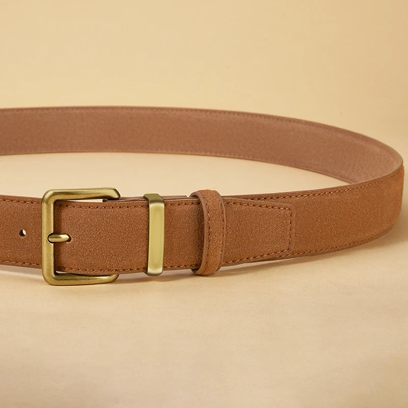 Men's Suede Belt Retro Trend Alloy Buckle Men's Belt Large Size Genuine High End Belt, Gift for Boyfriend and Dad