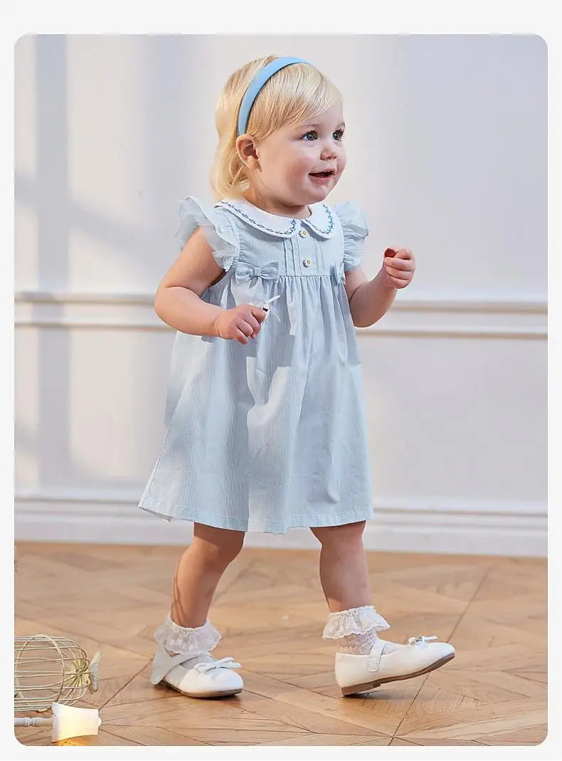 Dave Bella Girl's Princess Dress 2025 New Summer Children's Baby Sleeveless Cute Sweet Blue Fashion Casual DB2240415