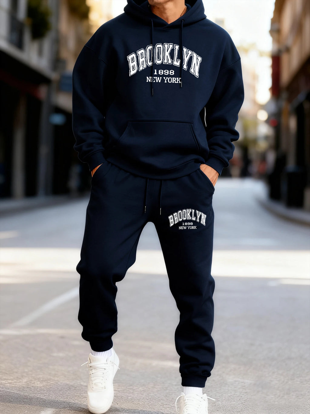 Brooklyn New York 1898 Printing Man Hoodie Set Street Couple'S Two Pices Sets Comfortable Fashion Pants Jogging Loose Streetwear