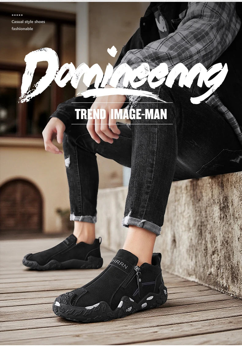 Man Sneakers Designer Short Boots Fashion Leather Men Casual Shoes Comfortable Outdoor Lightweight Flats Anti Slip Walking Shoes