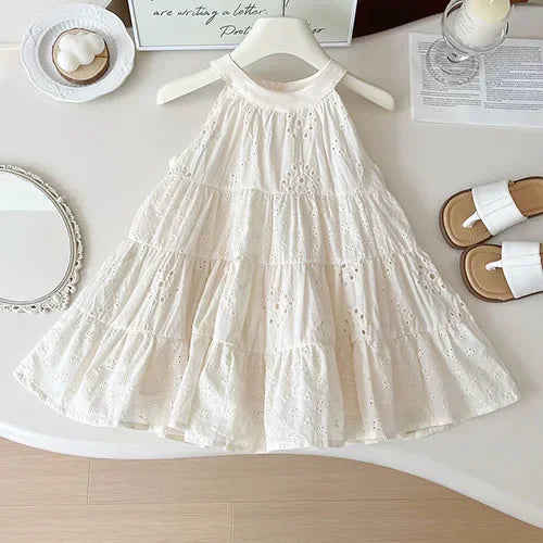 2025 New Summer Baby Girl Party Dress Sleeveless Cotton Solid Color Sister Clothing  2-7Yrs Kids Princess Dresses