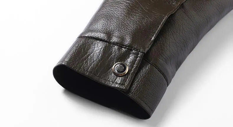 Winter Men Fleece Motor Biker Leather Jacket Man Lapel Thick Outwear Leather Coat Man Vintage Formal Fashion Leather Windbreaker