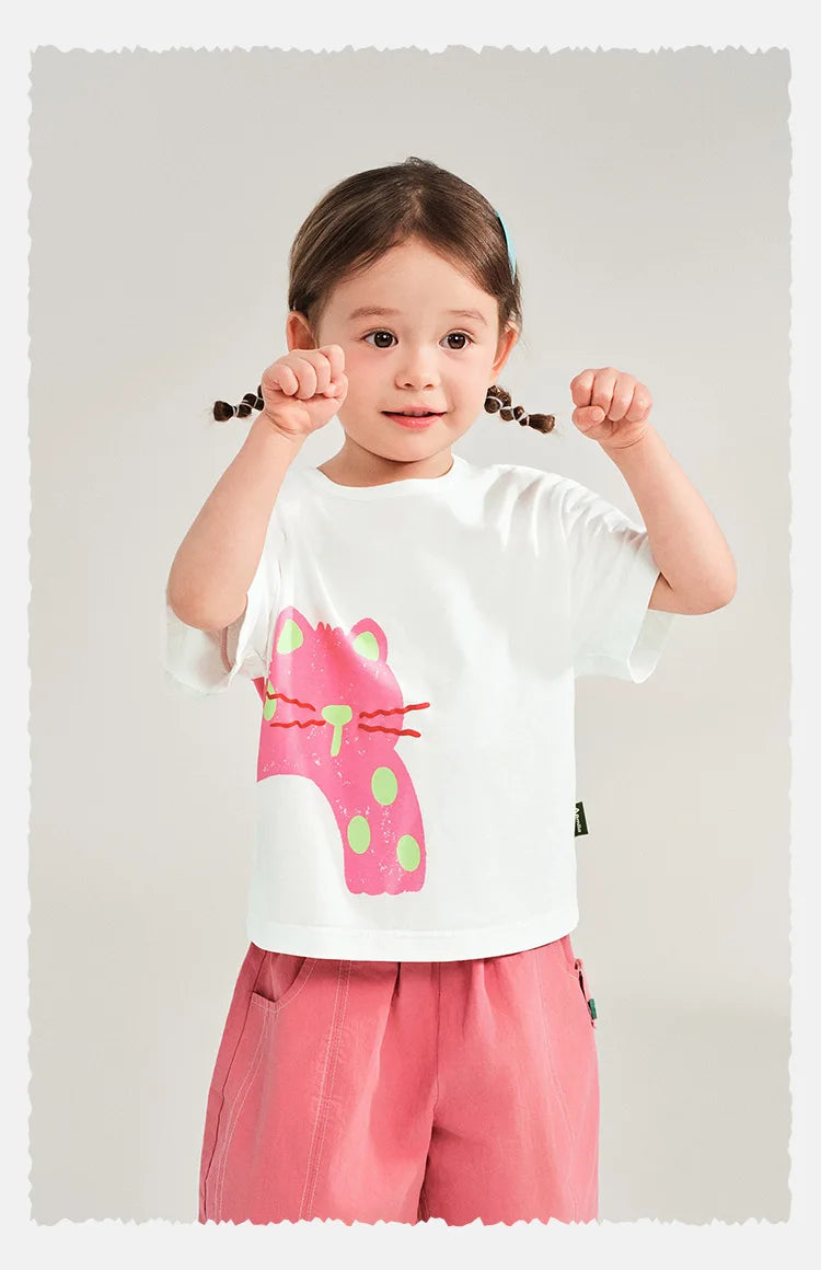 Amila Baby T-shirt 2026 Summer New Comfortable Cartoon Pattern Round Neck Casual Breathable Clothing
