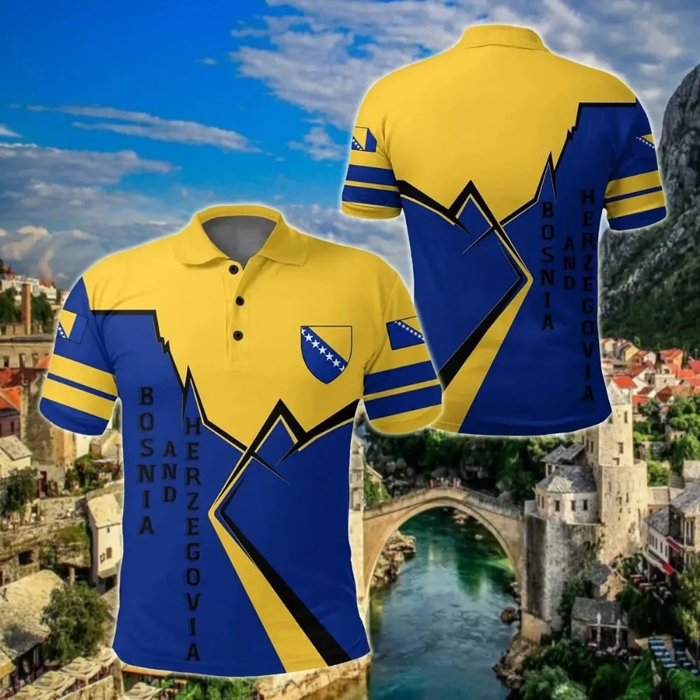 New Bosnian National Flag Graphic Polo Shirt Bosnian National Emblem Men's Tops  National Day Gifts High Quality Clothing