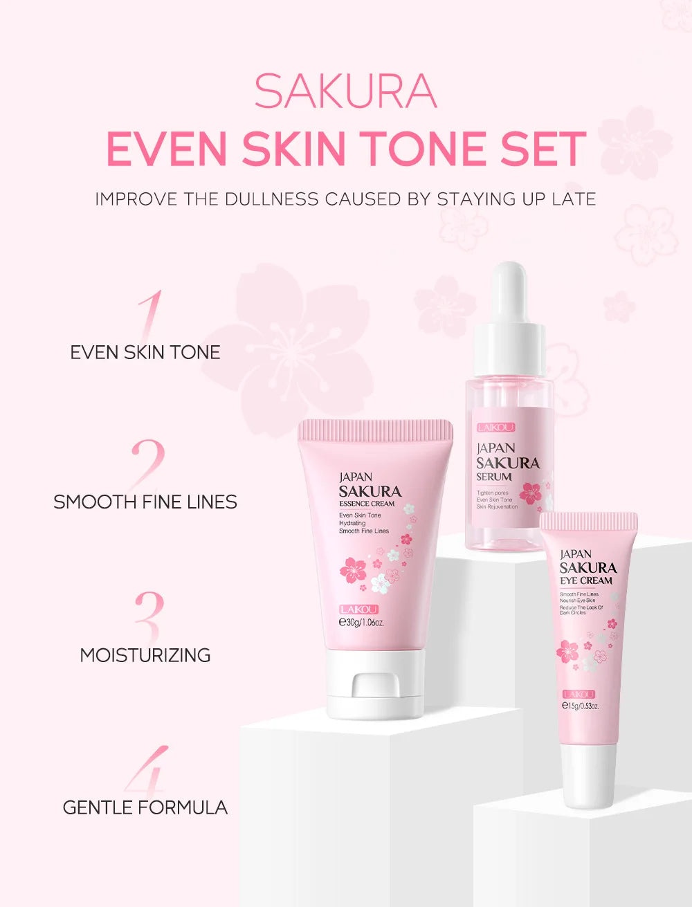 3pcs/set LAIKOU Vitamin C 24K Golden Sakura Skin Care Sets Face Cream Serum Eye Cream Moisturizing Anti Wrinkles Face Care Kit