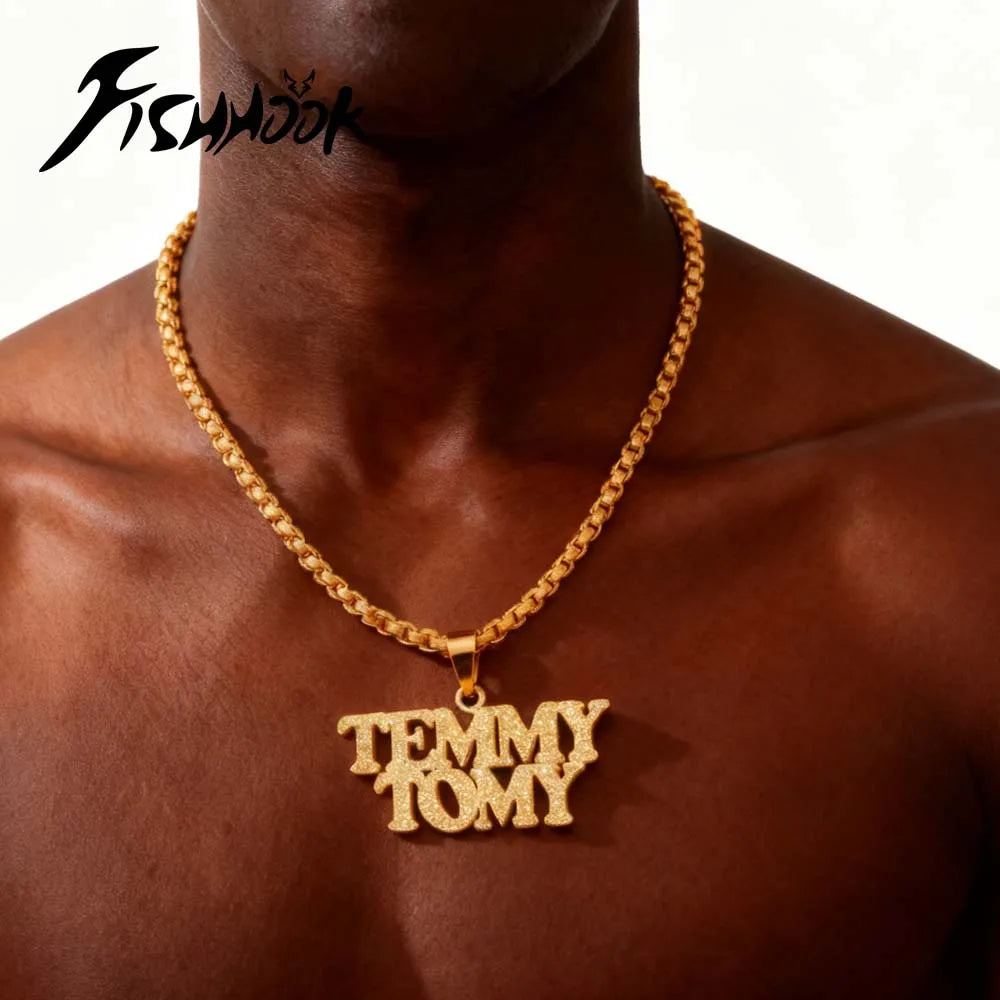 Big Bling Necklace Gold Color Hip Pop Rock Custom Name Personalized Pendant Gift For Women Black Men Dad Chain Stainless Steel