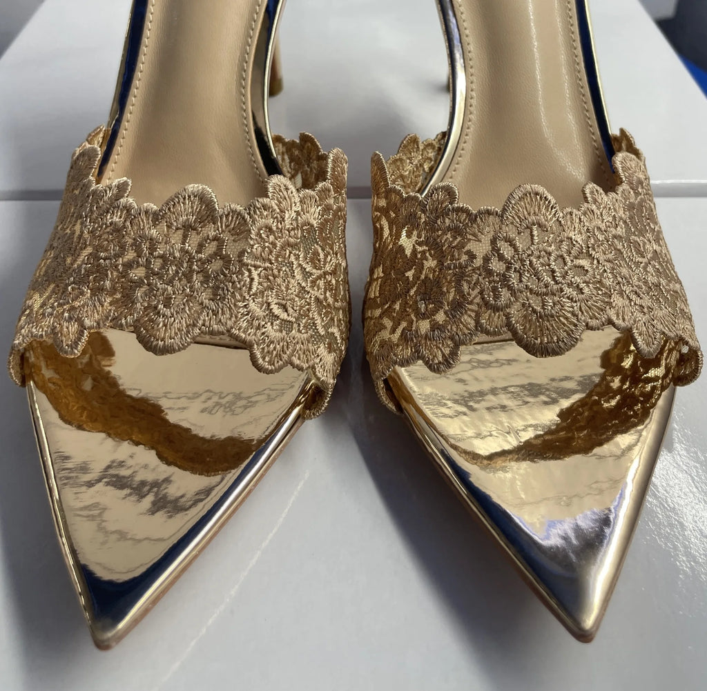 New Summer Women's High Heel Sandals Lace Embroidery Pointed Open Toe Stiletto High Heel Sandals Party Slippers