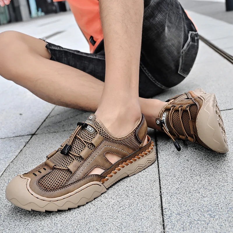 New Mens Sandals Summer Breathable Mesh Sandals Men Outdoor Casual Lightweight Beach Sandals Fashion Men Shoes Large Size 38-46